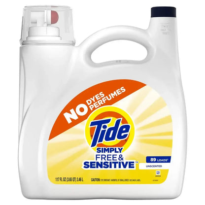 Tide Free & Sensitive - Gentle Unscented Liquid Laundry Detergent Cold Wash - 117floz 89 Loads - Eco-Friendly Concentrated Formula