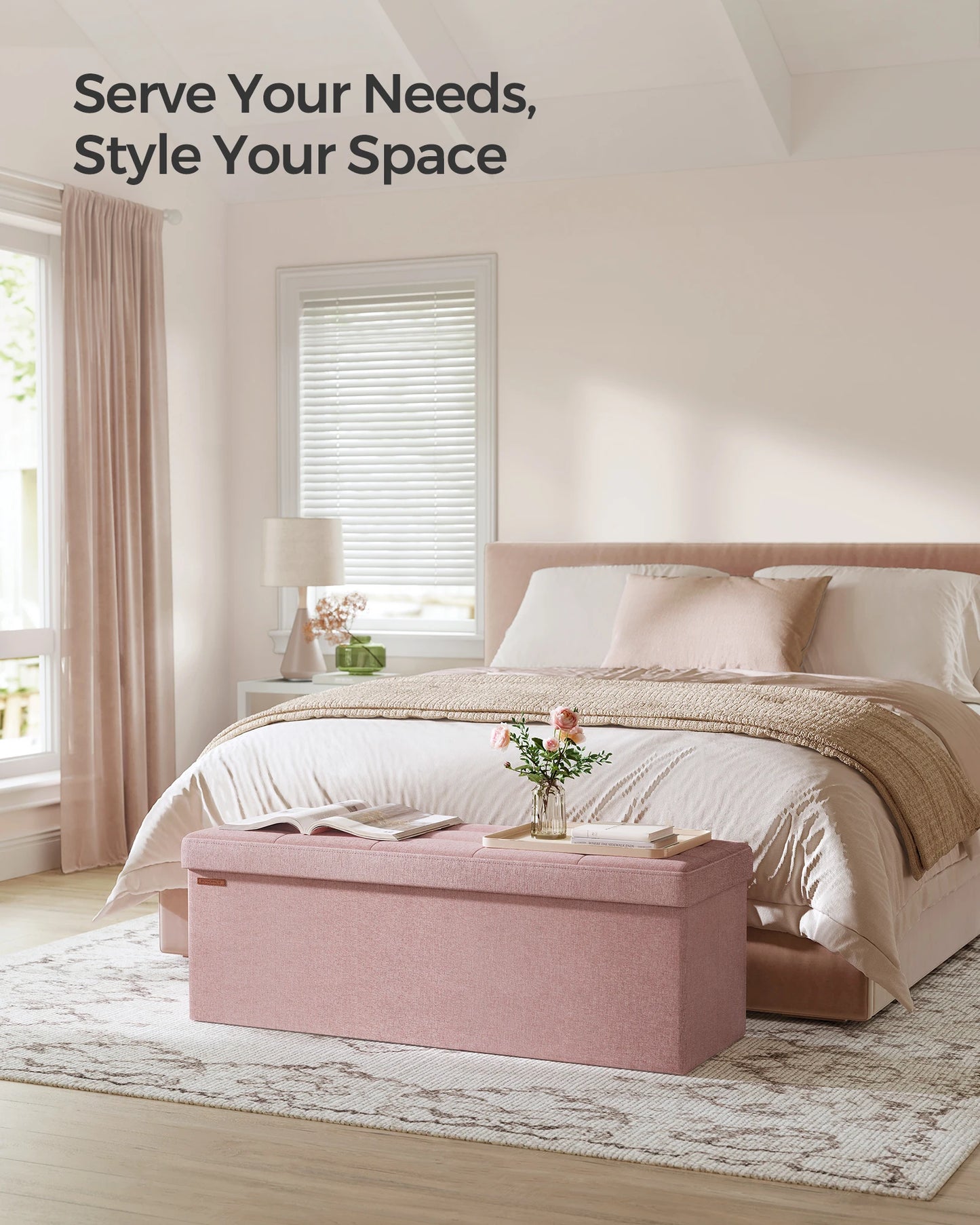 SONGMICS Mazie Collection - 43 Inches Folding Storage Ottoman Bench - Ottoman Foot Rest, End of Bed Bench, Storage Chest