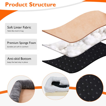 Super Soft Orthopedic Foam Bed For Dogs - Pet Bed Sleeping Mat with Cotton-padded Bolster & Removable Cover Sizes L-3XL