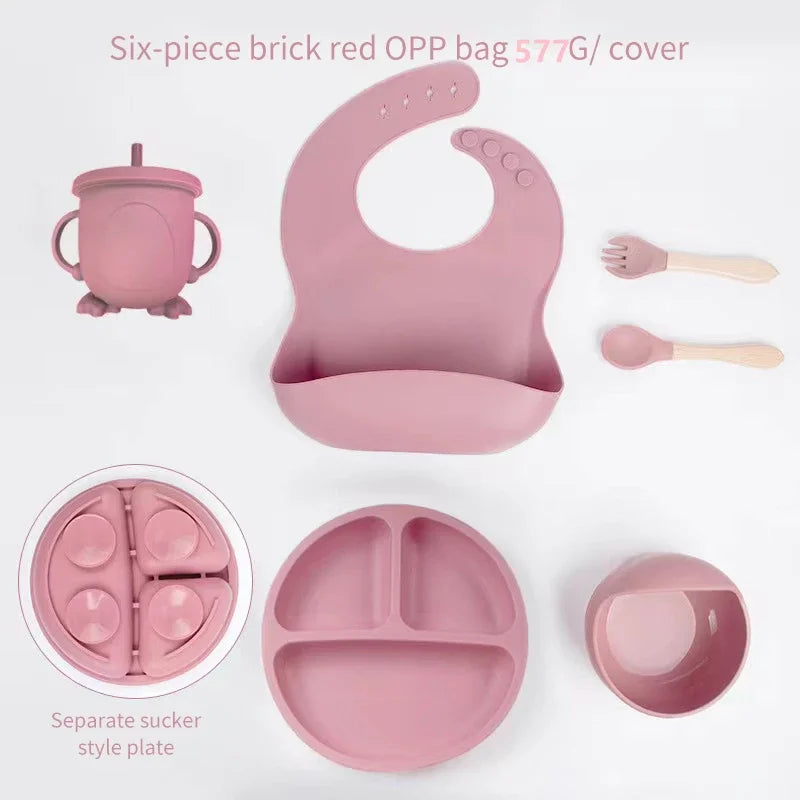 6 PCS Baby Meal Silicone Set - Childrens Meal Training Set w/Cutlery