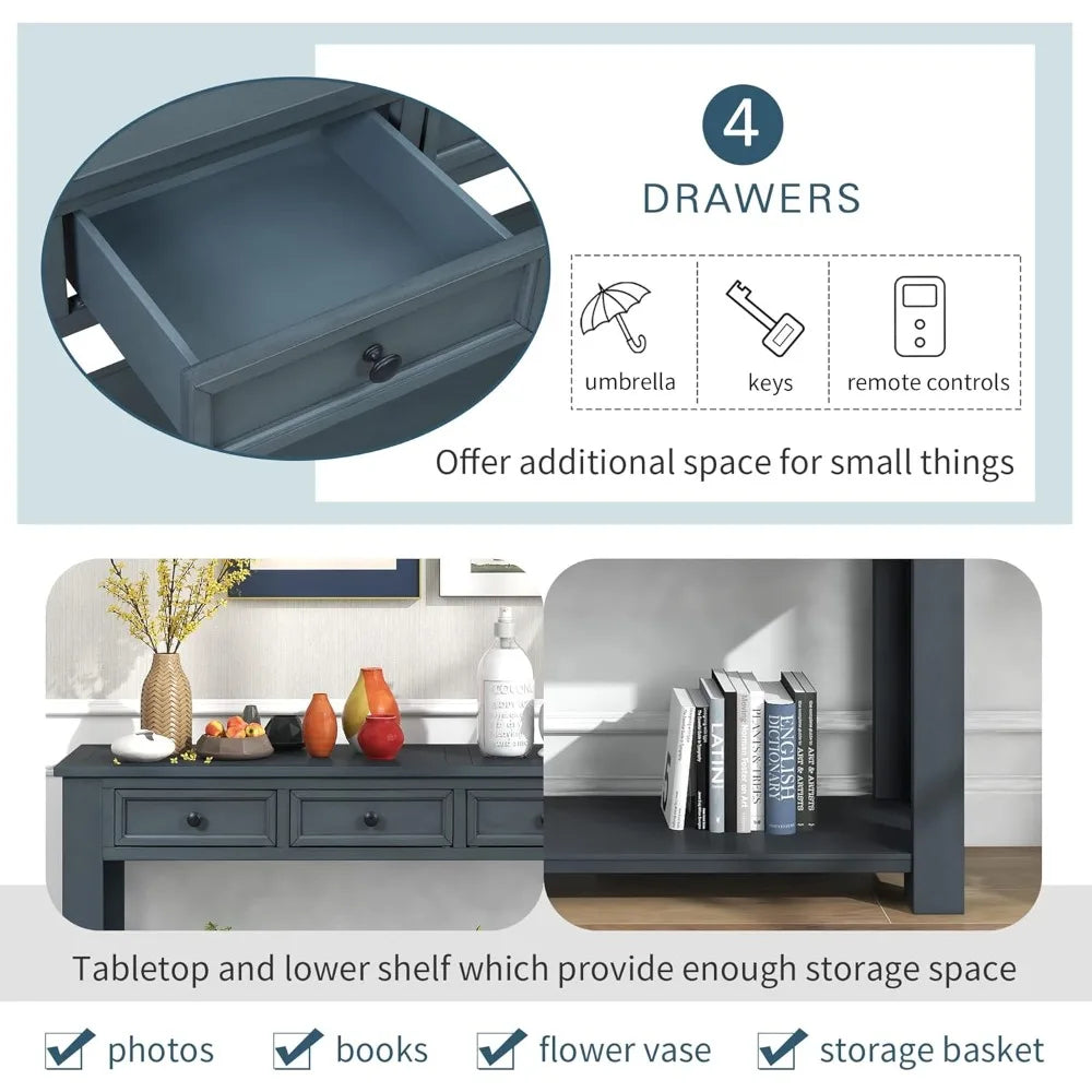 Console Table for Entryway, Hallway Or Sofa Table with Storage Drawers and Bottom Shelf