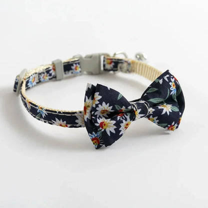 Floral Dog & Cat Bow Tie - Cotton - Break Away Clasp - Small Bell Attached
