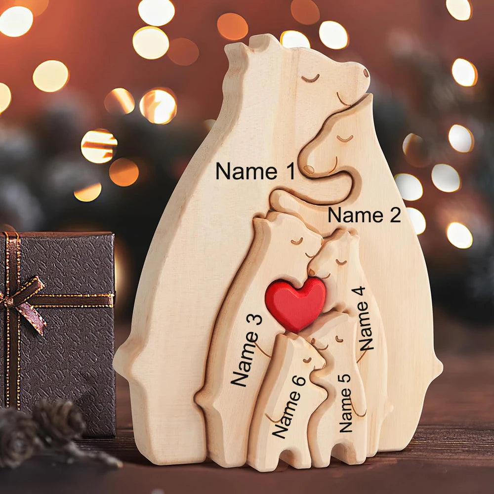 Personalized Custom Bear Family, Wooden Puzzle, Free Name Engraving