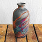 7 inch Raku Ceramic Pottery Vase - Carbon, Half Copper & Matte Raku Pottery with Open Neck