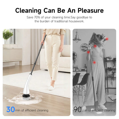 Electric Powerful Spin Scrubber With 8 Replaceable Brush Heads & Detachable Extension Handle - USB Cord