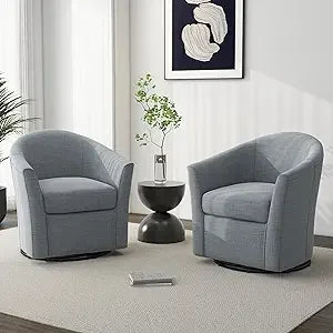 Swivel Accent Armchair - Modern Round Single Sofa Seating Comfy Reading Barrel Chairs - For Living Room, Bedroom or Office