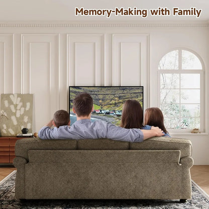90" Nail Head Decorative Sofa - Comfortable Cushioned 3-seat Velvet Sofa with Wooden Legs - 23" Deep Seat Roller Arm Sofa