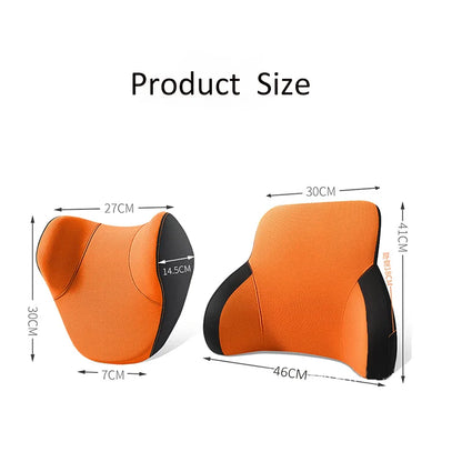 Memory Cotton Neck & Car Seat Pillow Support - Auto Lumbar Cushion - Comfortable and Breathable Car Headrest & Lumbar Support