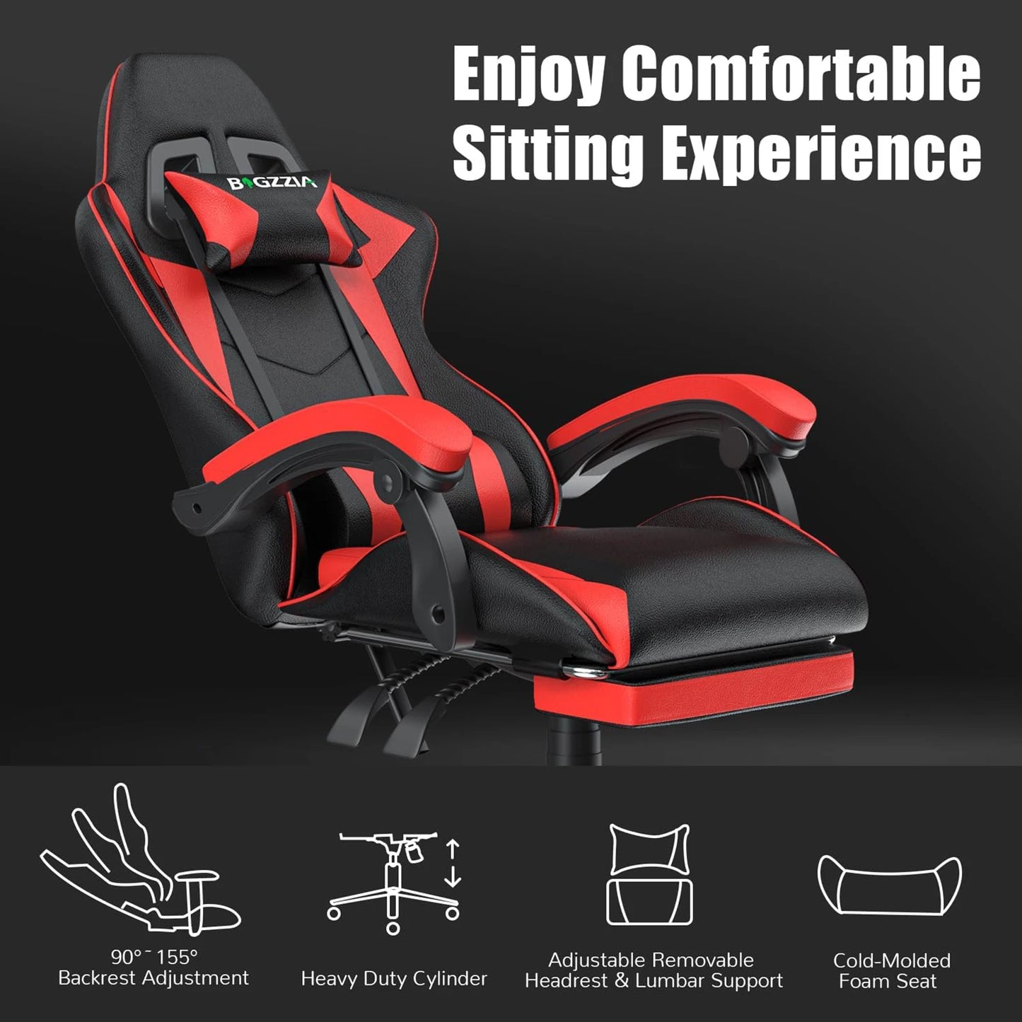 Ergonomic Gaming Chair with Footrest & Lumbar Cushion, Headrest, Height Adjustable Computer Chair