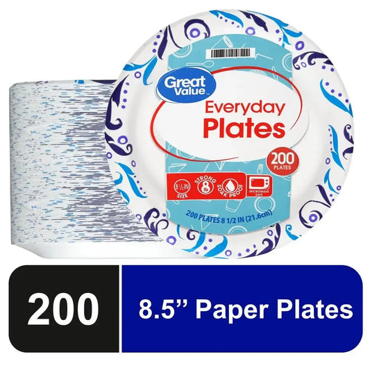 200ct Patterned 8.5" Paper Plates - Strong & Soak Proof - Microwave Safe - Disposable Plates - Ideal Any Occasion - Leak Resistant, 200 ct