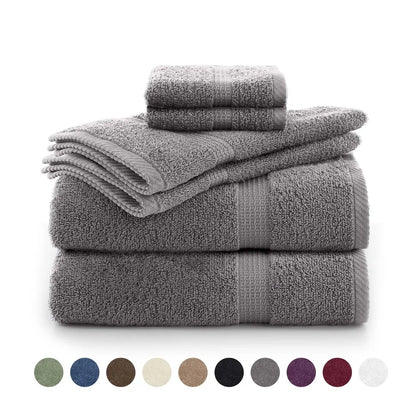 6-Piece Towel Set - 600 GSM 100% Cotton Ultra Absorbent &Soft - Daily Use Bath Towels, Hand Towels, Washcloths - Quick Dry Machine