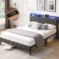 Full Size Upholstered Platform Bed with Storage - Headboard & Charging Station & LED Lights, Noise Free