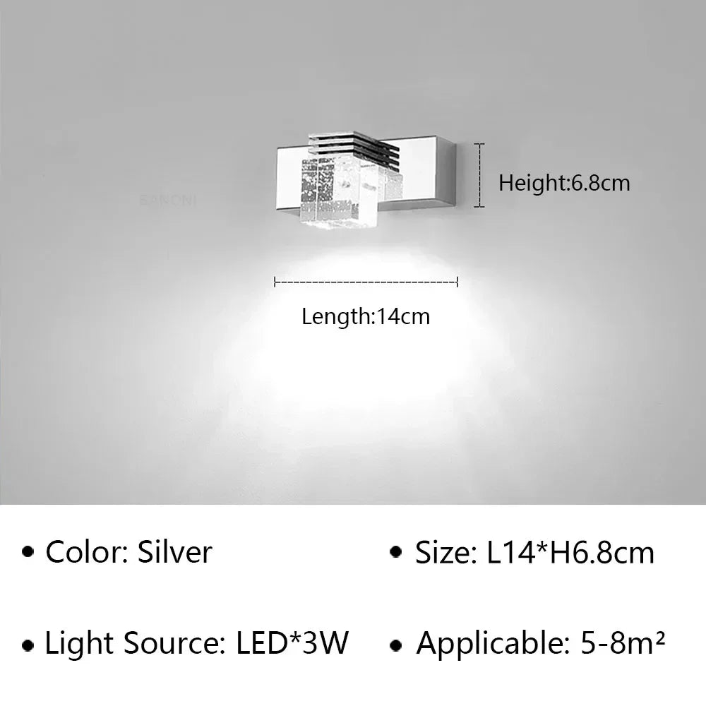 LED Wall Lights Crystal Sconce For Bathroom, Touch On/Off Light