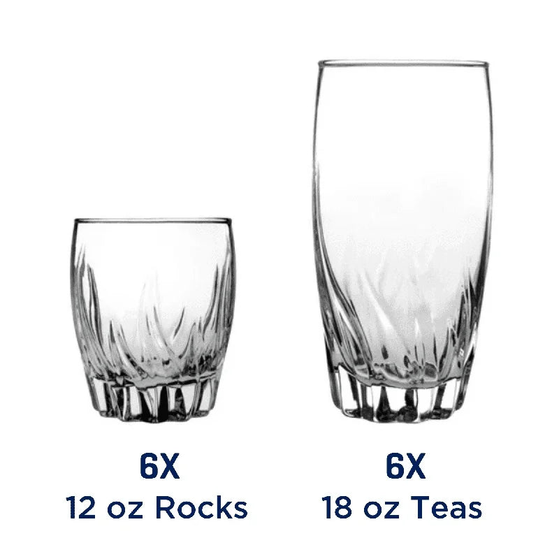 12 Piece Clear Glassware Set - Durable Highball Rocks Glasses - Dishwasher Safe