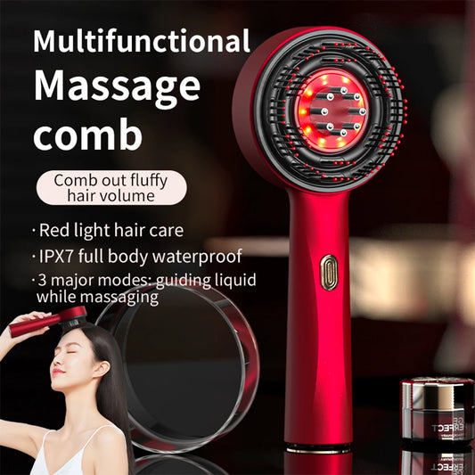 Electric Vibration Massage & Volume Comb - Red Light Therapy - Hair Growth Massage Scalp Brush, Anti Hair Loss & Liquid Oil Applicator Hair Care