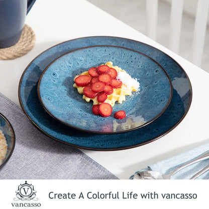 VANCASSO BUBBLE 16/32/48-Piece Tableware Set - Ceramic Blue/Brown Stoneware Set with Dinner. Dessert Plate, Bowl, Coffee Cups