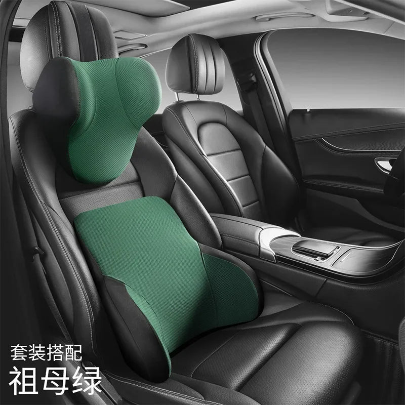 Memory Cotton Neck & Car Seat Pillow Support - Auto Lumbar Cushion - Comfortable and Breathable Car Headrest & Lumbar Support