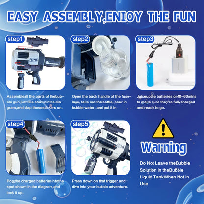 Rechargeable Automatic Bubble Machine Gun, No Drip With Colorful Lights, 10K+ Bubbles