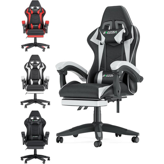 Ergonomic Gaming Chair with Footrest & Lumbar Cushion, Headrest, Height Adjustable Computer Chair