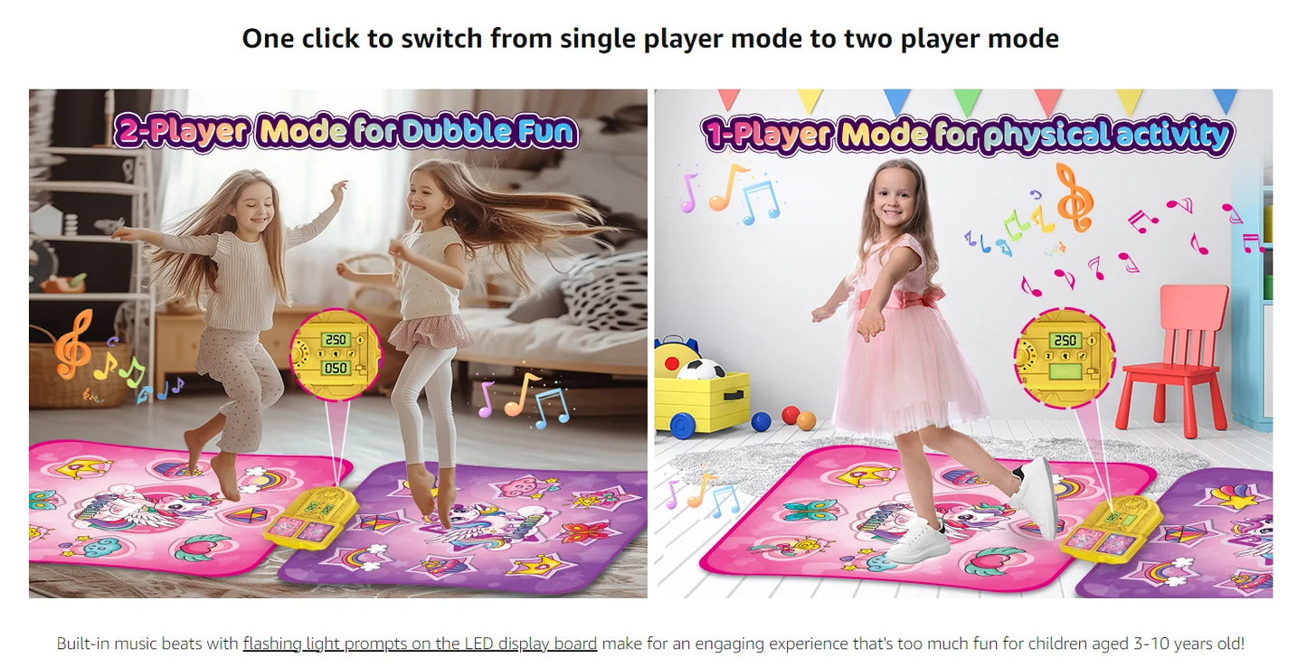Unicorn Dance Mat x2 For Girls - A 9-Level Dancing Game - Indoor Or Outdoor Music Play Mat