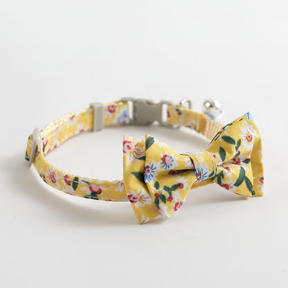 Floral Dog & Cat Bow Tie - Cotton - Break Away Clasp - Small Bell Attached