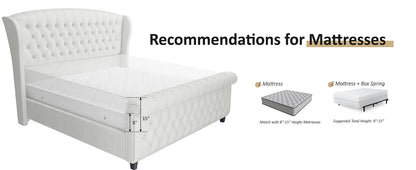 Queen Size Platform Bed Frame - Chenille Upholstered Sleigh Bed with Wingback Headboard - No Box Spring - Cream