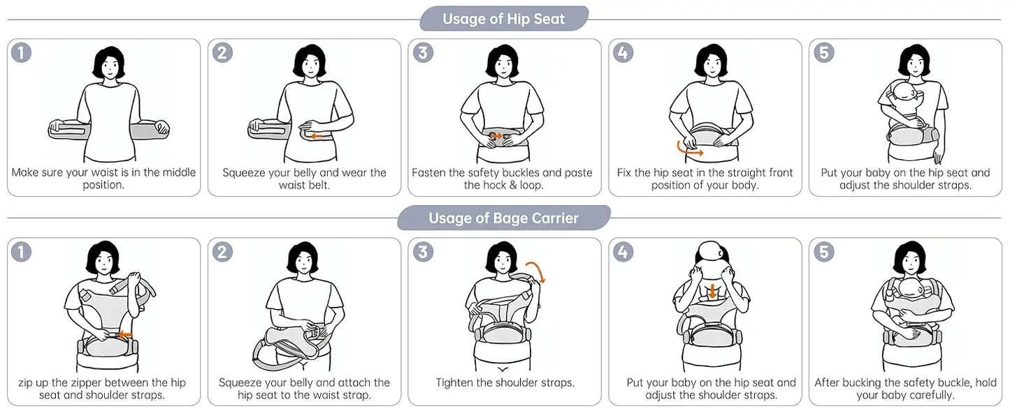 Baby Carrier - Newborn to Toddler - Toddler Carrier with Hood - All Seasons & All Position - Baby Hip Carrier