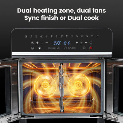 Dual Zone Hot Air Fryer - 24QT - XXL Oven with LED Touch Screen - 15 in 1, Luxury Accessories with Recipe Book