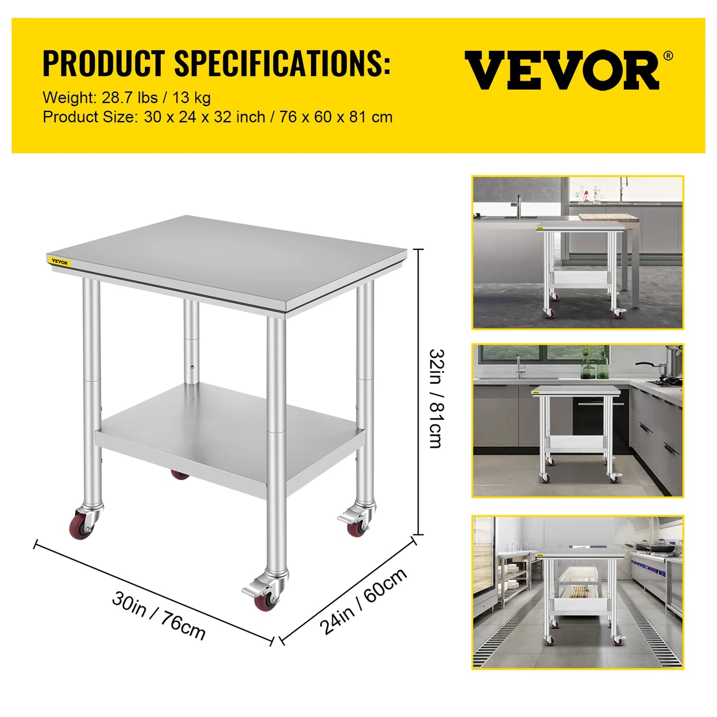 Stainless Steel Kitchen Work Space 2 Shelves, Moveable