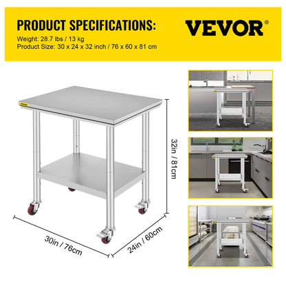 Stainless Steel Kitchen Work Space 2 Shelves, Moveable