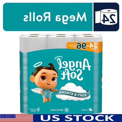 Angel Soft 24 Mega Rolls 2 Ply Toilet Paper - Soft &Strong Flushable Septic Safe - 320 Sheets Per Roll - Perforated Long Lasting Comfort