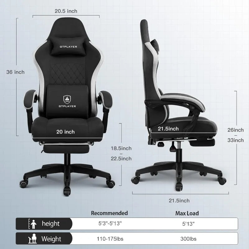 GTPLAYER Gaming Chair, Computer Office Chair with Pocket Spring Cushion, Linkage Armrests and Footrest, High Back Ergonomic Chair
