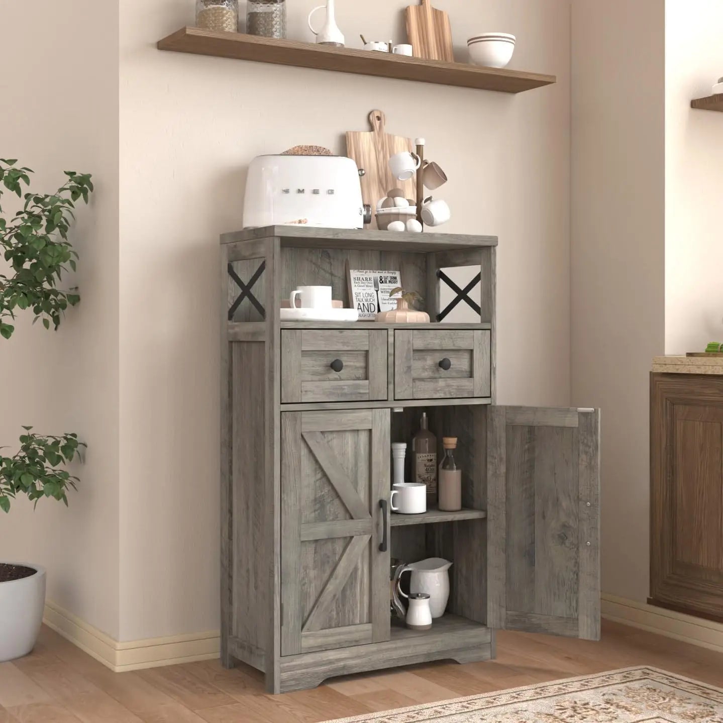 Storage Cabinet With Drawers And Shelf - Freestanding Kitchen Pantry Storage Cabinet - Floor Storage Cabinet Hutch