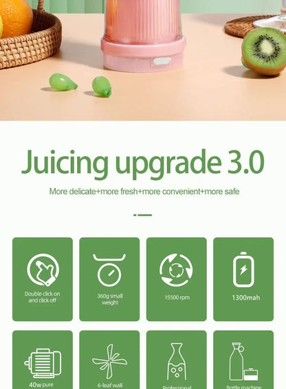 Electric Juice Blender -16FL OZ. - 6 Blades - USB Portable Charger