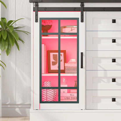 6 Drawer Dresser with Slide Glass Door Farmhouse Tall Chest of Drawers Storage Organizer Living Room, Bedroom Or Office