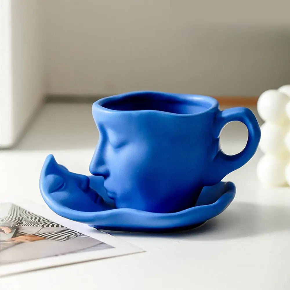 Creative Face Shape Porcelain Cup and Saucer - Ceramics Tea Cup - Artistic Kiss