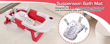 Portable Baby Bath with Soft Cushion & Thermometer, Newborn to Toddler 0-36 Months,