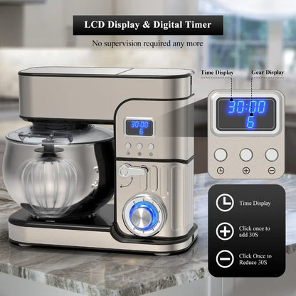 Multi-Function Kitchen Blender 6-IN-1 Stand Mixer - LCD Display Kitchen Electric Mixer