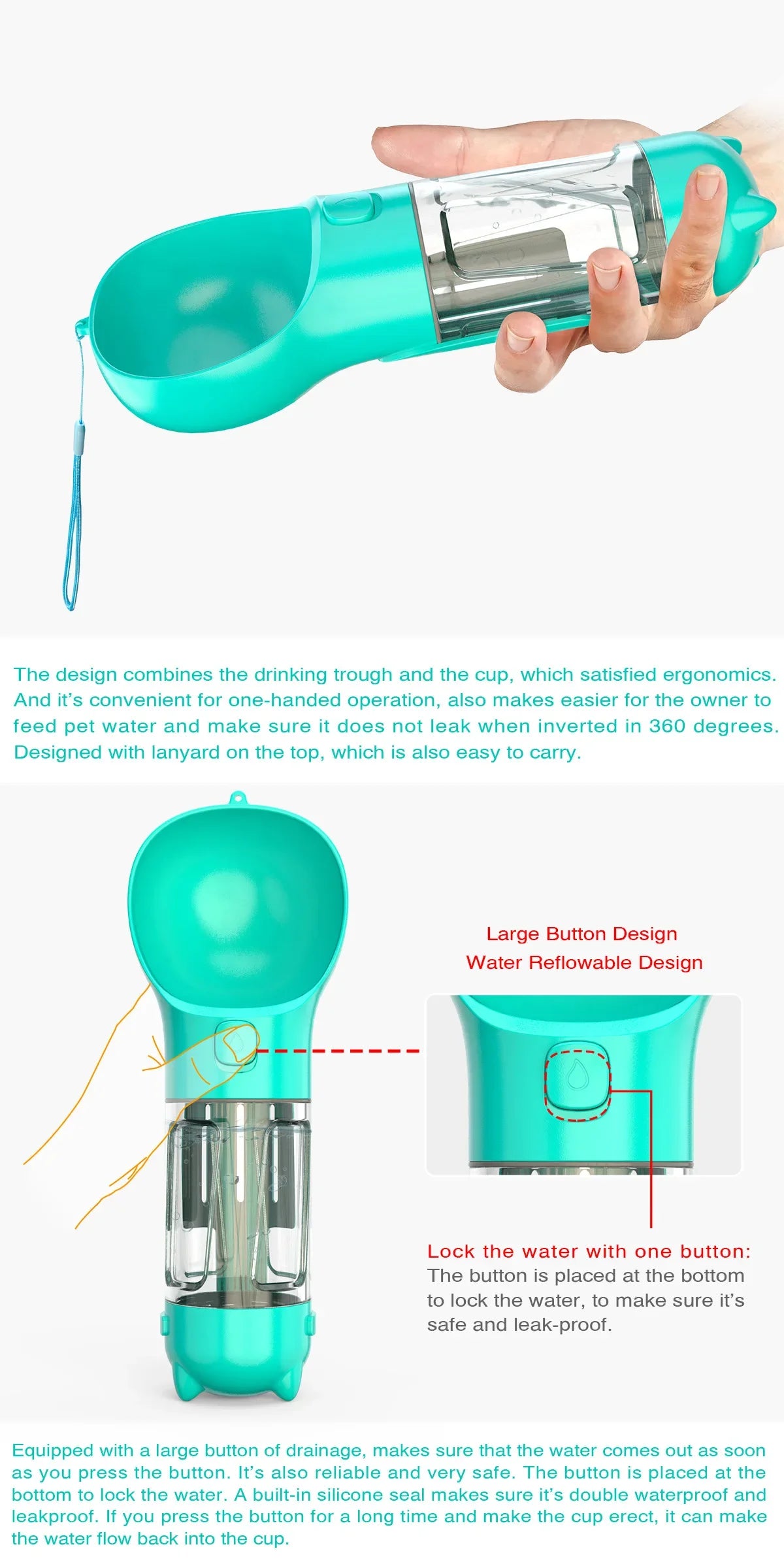 Portable Pet Dog Water Bottle For Small, Large Dogs - Travel Puppy, Cat Drinking Bowl Outdoor Pet Water Dispenser & Feeder with shovel & Pet's Poo Bags