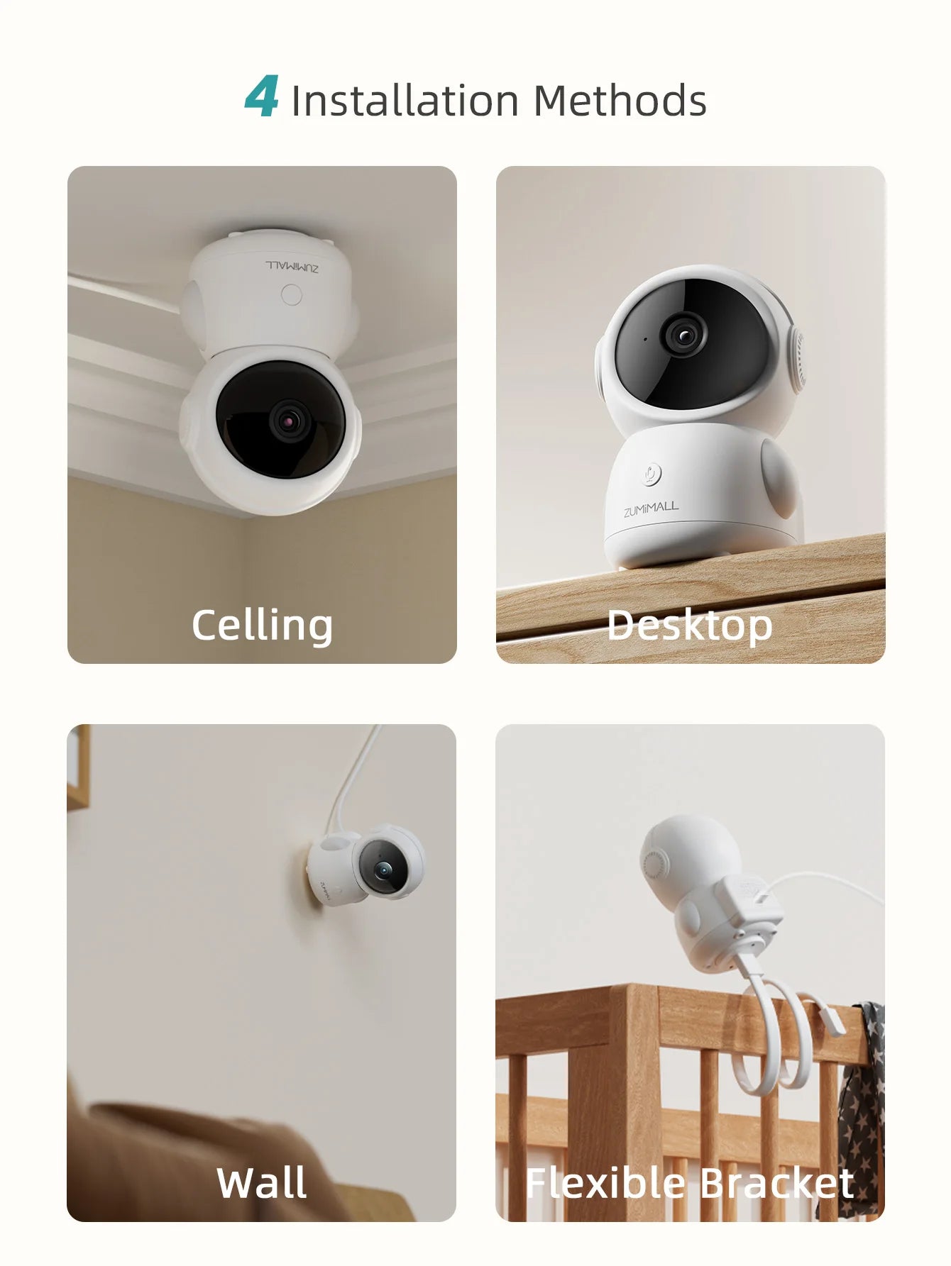 Wireless Security Camera - 5G/2.4G WiFi - Baby/Elderly/Pet Monitor w/ Camera and Audio - One-Click Call - Auto Tracking - Cry/PIR/AI