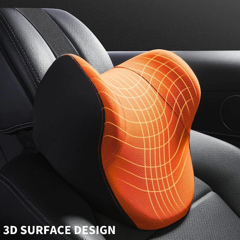 Memory Cotton Neck & Car Seat Pillow Support - Auto Lumbar Cushion - Comfortable and Breathable Car Headrest & Lumbar Support