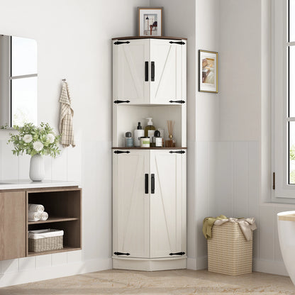 Tall Corner Bathroom Cabinet with Doors - 67" Storage Cabinet with Barn Doors and Adjustable Shelf for Kitchen, Bathroom, etc