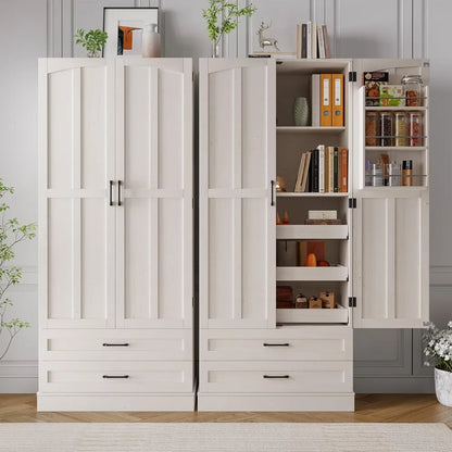 71" Tall Kitchen Pantry Cabinet with 3 Pull Out Shelves & 2 Large Drawers - Pantry Storage Cabinet with 6 Door Shelves