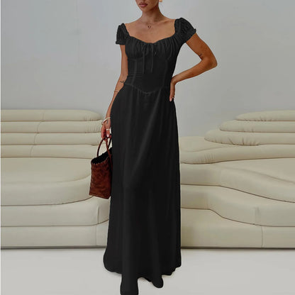 2025 Ladies Maxi Dress - Solid Colors - Chest Wrap - Bowknot Lace-up 2025