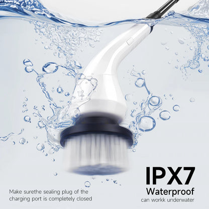 Electric Powerful Spin Scrubber With 8 Replaceable Brush Heads & Detachable Extension Handle - USB Cord