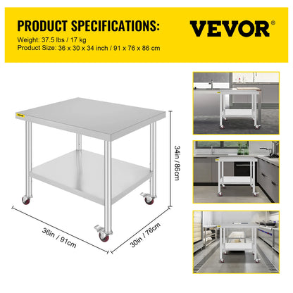 Stainless Steel Kitchen Work Space 2 Shelves, Moveable
