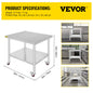 Stainless Steel Kitchen Work Space 2 Shelves, Moveable