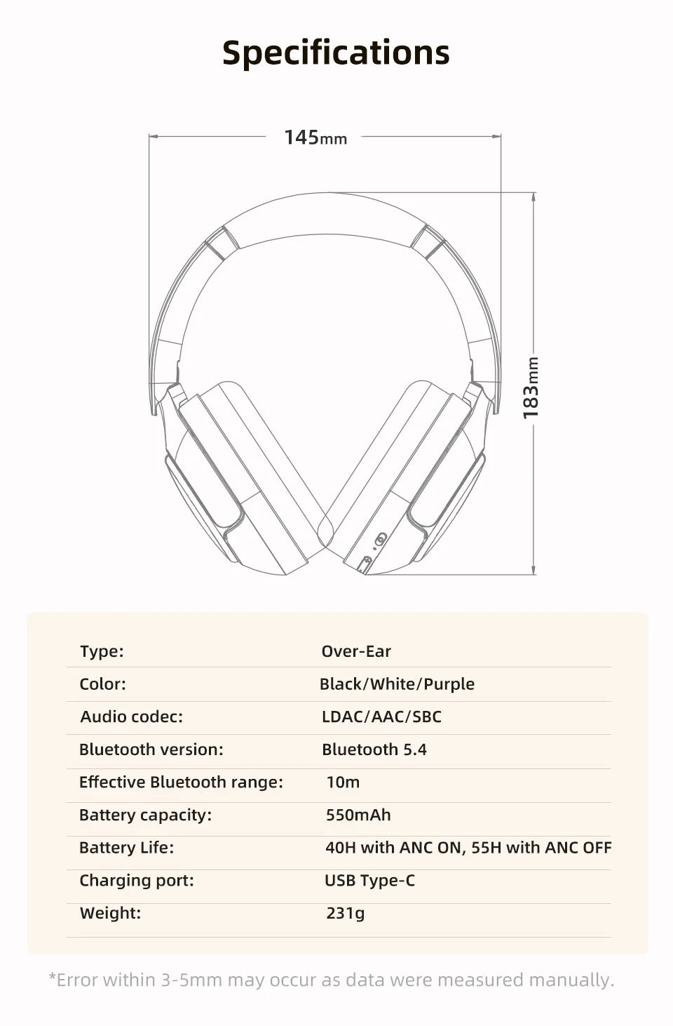 Adaptive ANC Wireless Headphones Over Ear Headset - 50dB with LDAC Hi-Res - Wireless Audio Bluetooth 5.4 Dual Connection