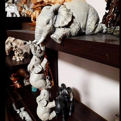 3pcs/set Cute Elephant Figurines - Elephant Holding Baby Elephants - Made Of Resin
