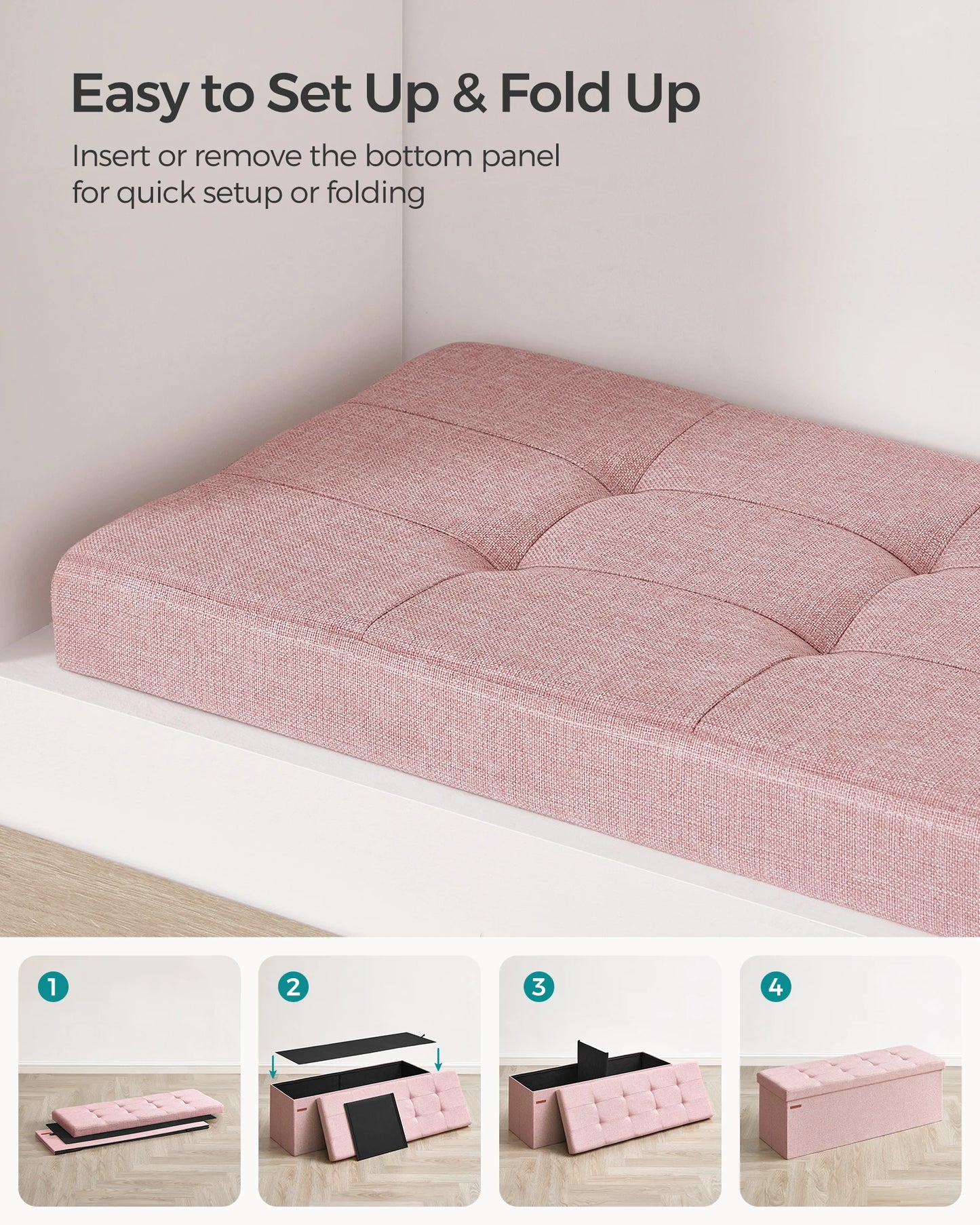 SONGMICS Mazie Collection - 43 Inches Folding Storage Ottoman Bench - Ottoman Foot Rest, End of Bed Bench, Storage Chest